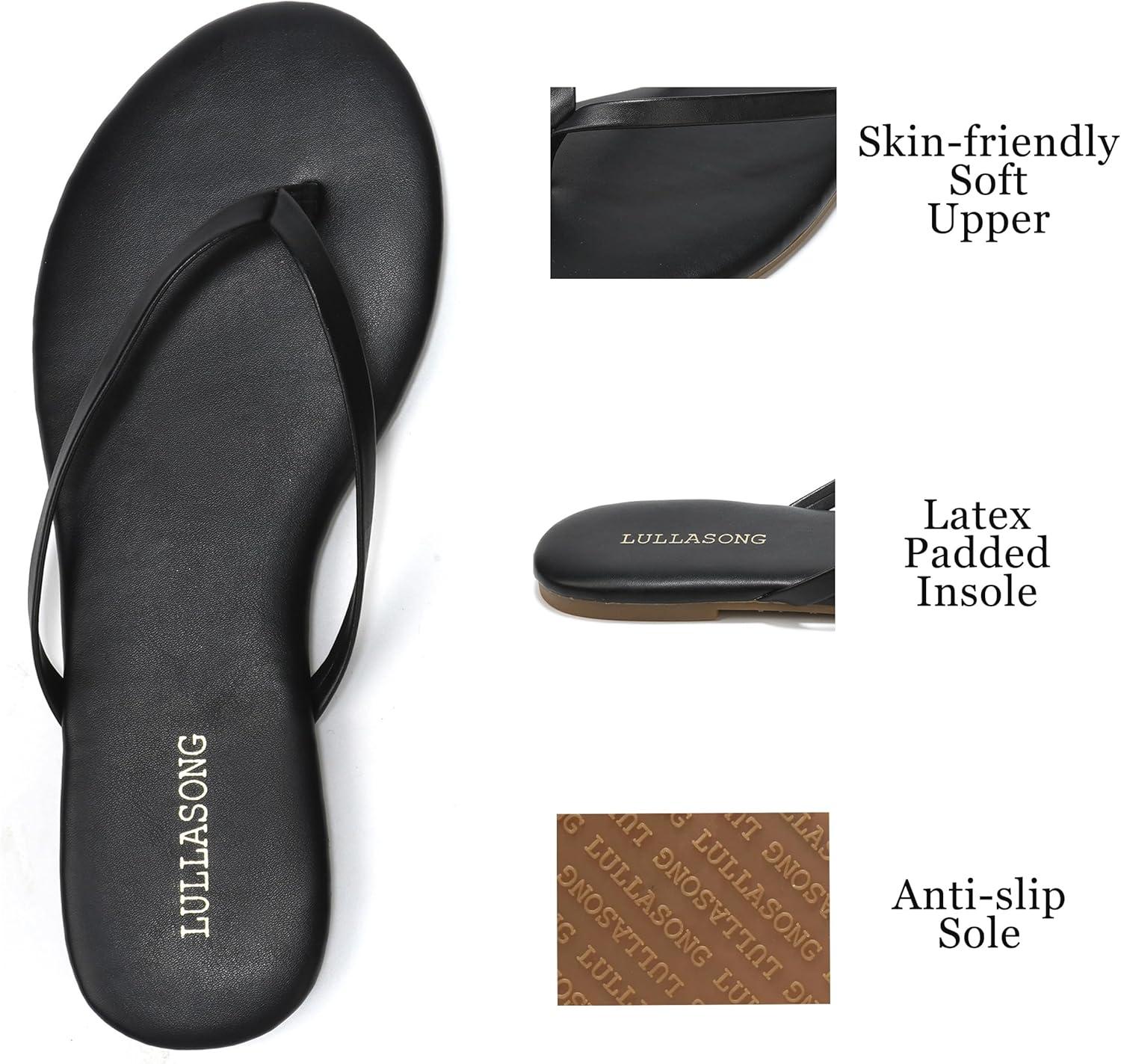 imageFlip Flops For Women Comfortable Round Toe Beach Sandals Thong Strap Slides Slip On Dressy Flats Sandals For WomenBlack