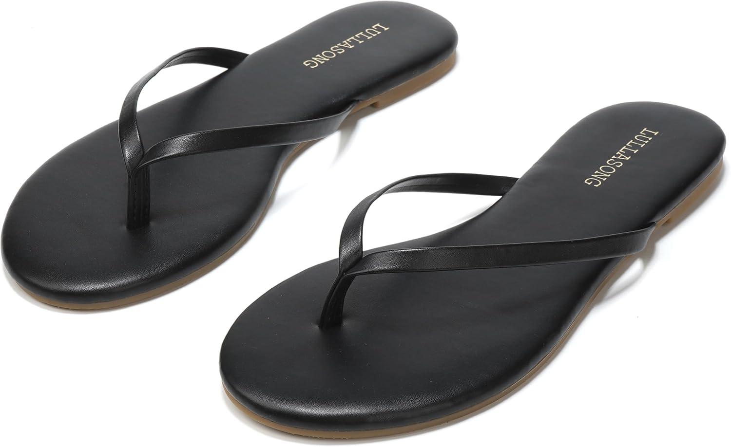 imageFlip Flops For Women Comfortable Round Toe Beach Sandals Thong Strap Slides Slip On Dressy Flats Sandals For WomenBlack