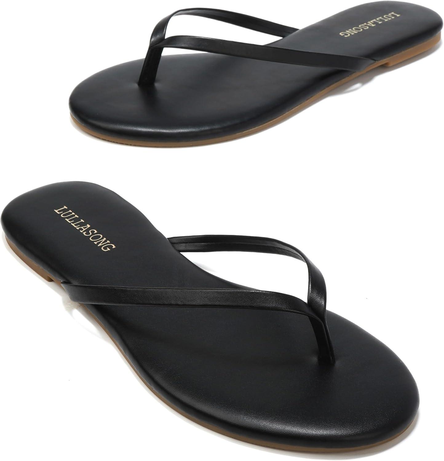 imageFlip Flops For Women Comfortable Round Toe Beach Sandals Thong Strap Slides Slip On Dressy Flats Sandals For WomenBlack