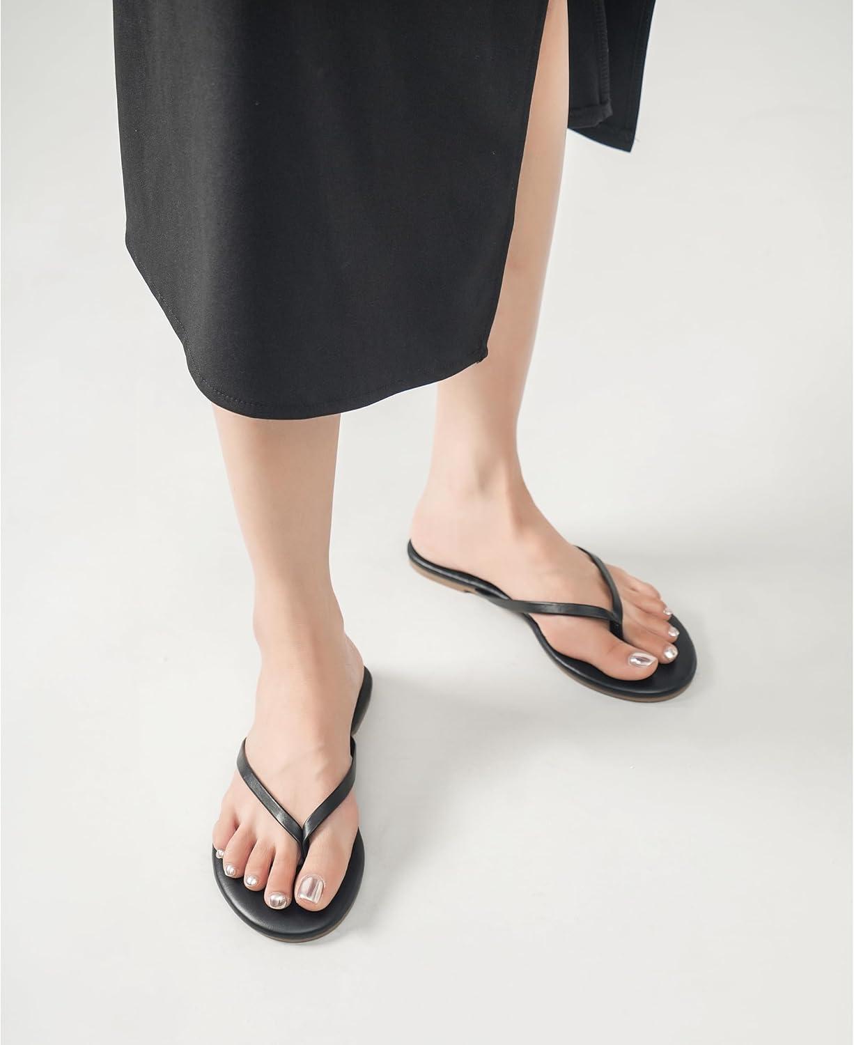 imageFlip Flops For Women Comfortable Round Toe Beach Sandals Thong Strap Slides Slip On Dressy Flats Sandals For WomenBlack