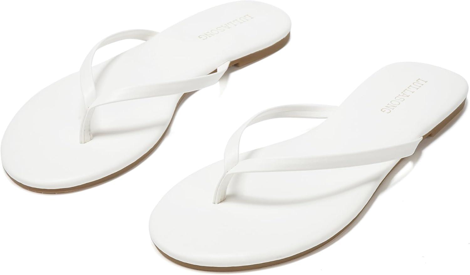 imageFlip Flops For Women Comfortable Round Toe Beach Sandals Thong Strap Slides Slip On Dressy Flats Sandals For WomenWhite