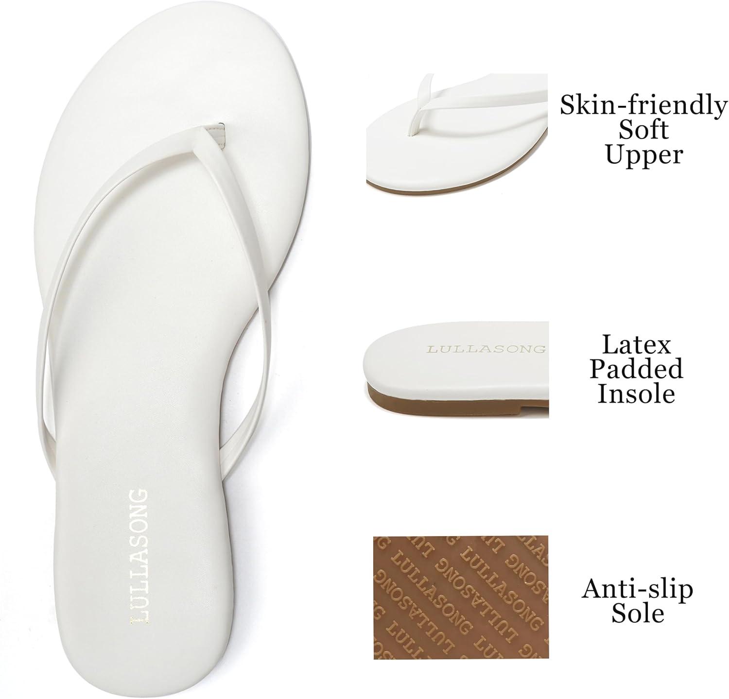 imageFlip Flops For Women Comfortable Round Toe Beach Sandals Thong Strap Slides Slip On Dressy Flats Sandals For WomenWhite