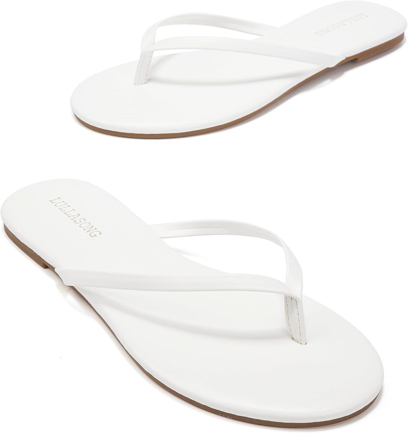 imageFlip Flops For Women Comfortable Round Toe Beach Sandals Thong Strap Slides Slip On Dressy Flats Sandals For WomenWhite
