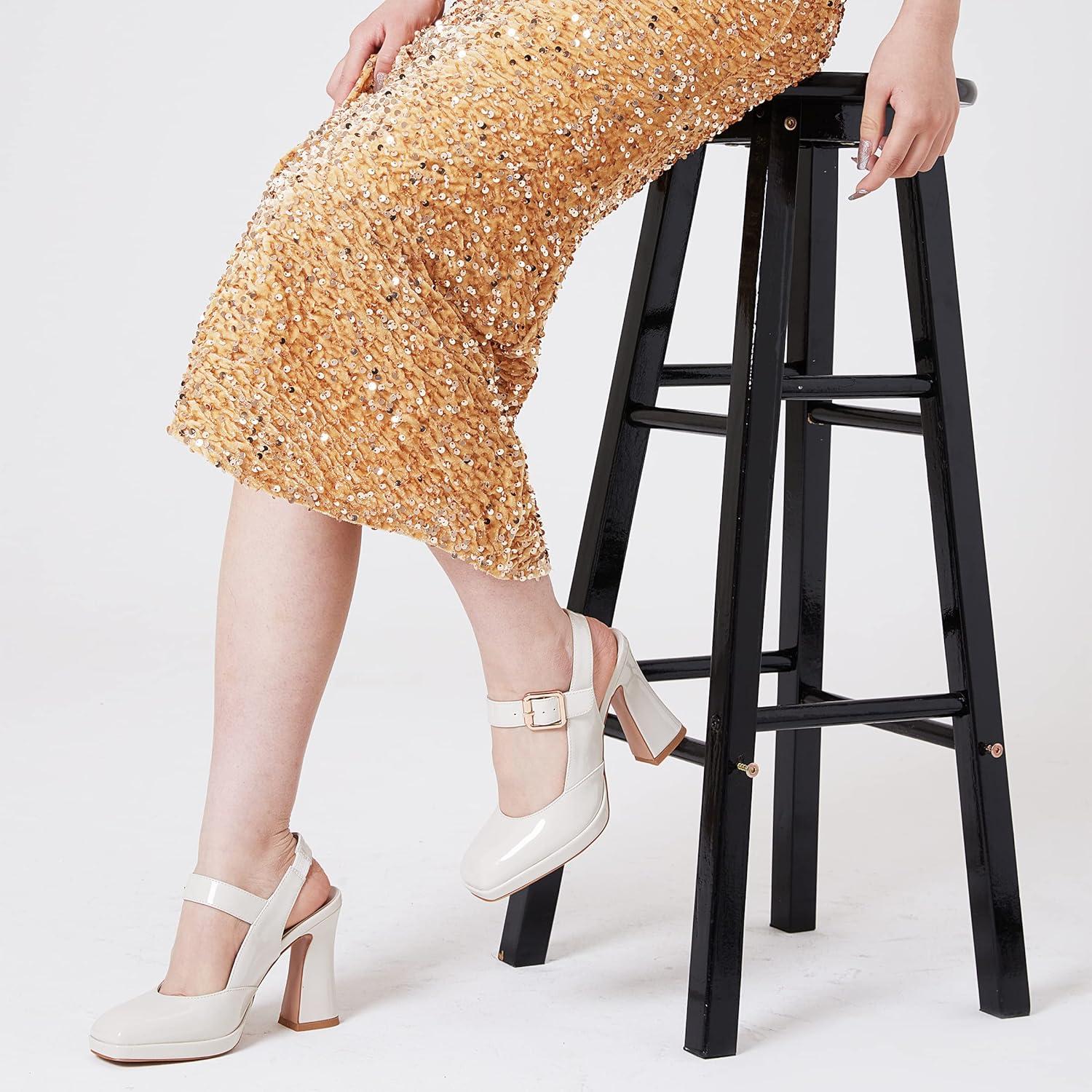 imagePlatform Mary Janes Chunky Block High Heel Sandals for Women Squaretoe Ankle Strap Heels Fashion Sandal