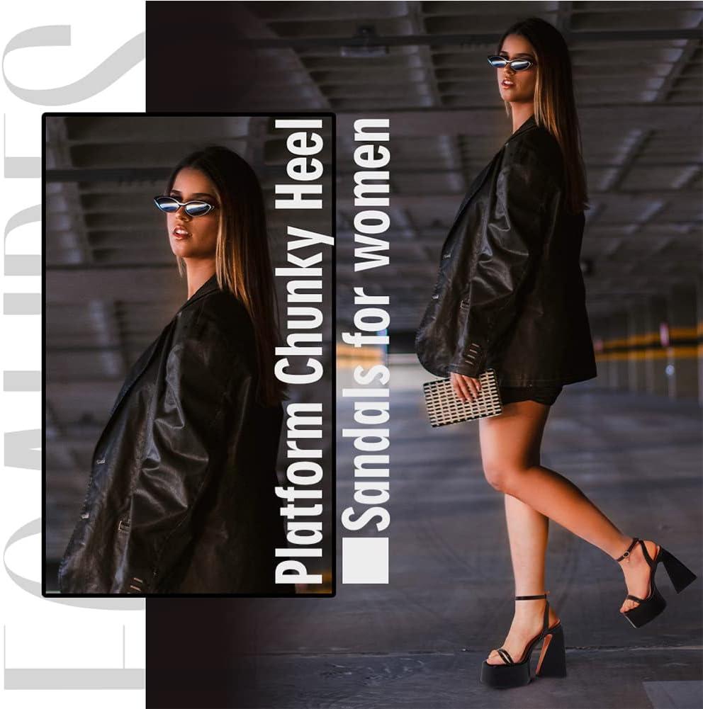 imagePlatform Sandals for Women Platform Chunky Heel Sandals Squaretoe Ankle Strap Sandal Heels