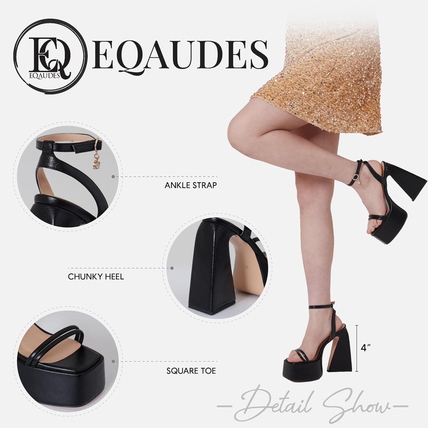 imagePlatform Sandals for Women Platform Chunky Heel Sandals Squaretoe Ankle Strap Sandal Heels