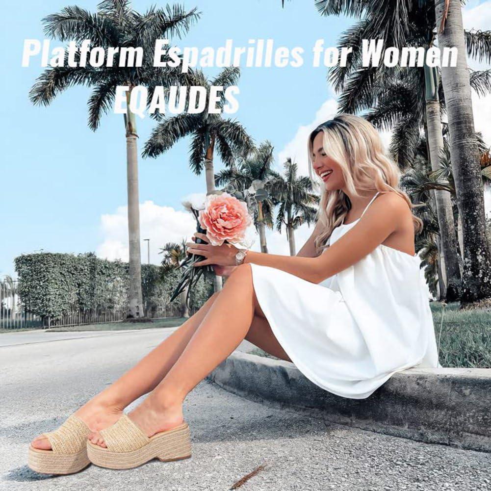 imagePlatform Slip on Espadrille Sandals for Women Summer Wedges Slides Flatform Open Toe Bohemia Beach Wedding1 Apricot