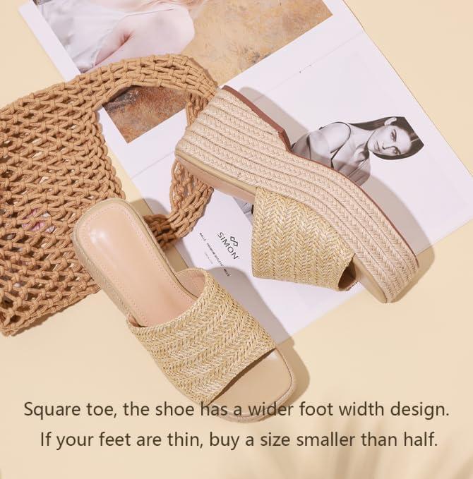 imagePlatform Slip on Espadrille Sandals for Women Summer Wedges Slides Flatform Open Toe Bohemia Beach Wedding1 Apricot