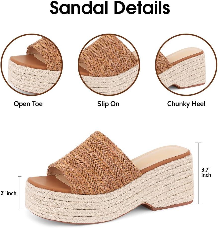 imagePlatform Slip on Espadrille Sandals for Women Summer Wedges Slides Flatform Open Toe Bohemia Beach Wedding1 Brown a