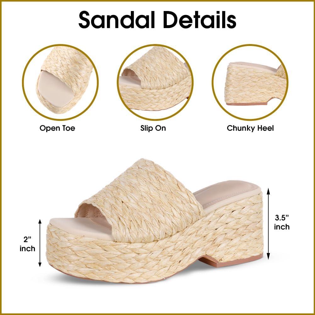 imagePlatform Slip on Espadrille Sandals for Women Summer Wedges Slides Flatform Open Toe Bohemia Beach Wedding2 Apricot