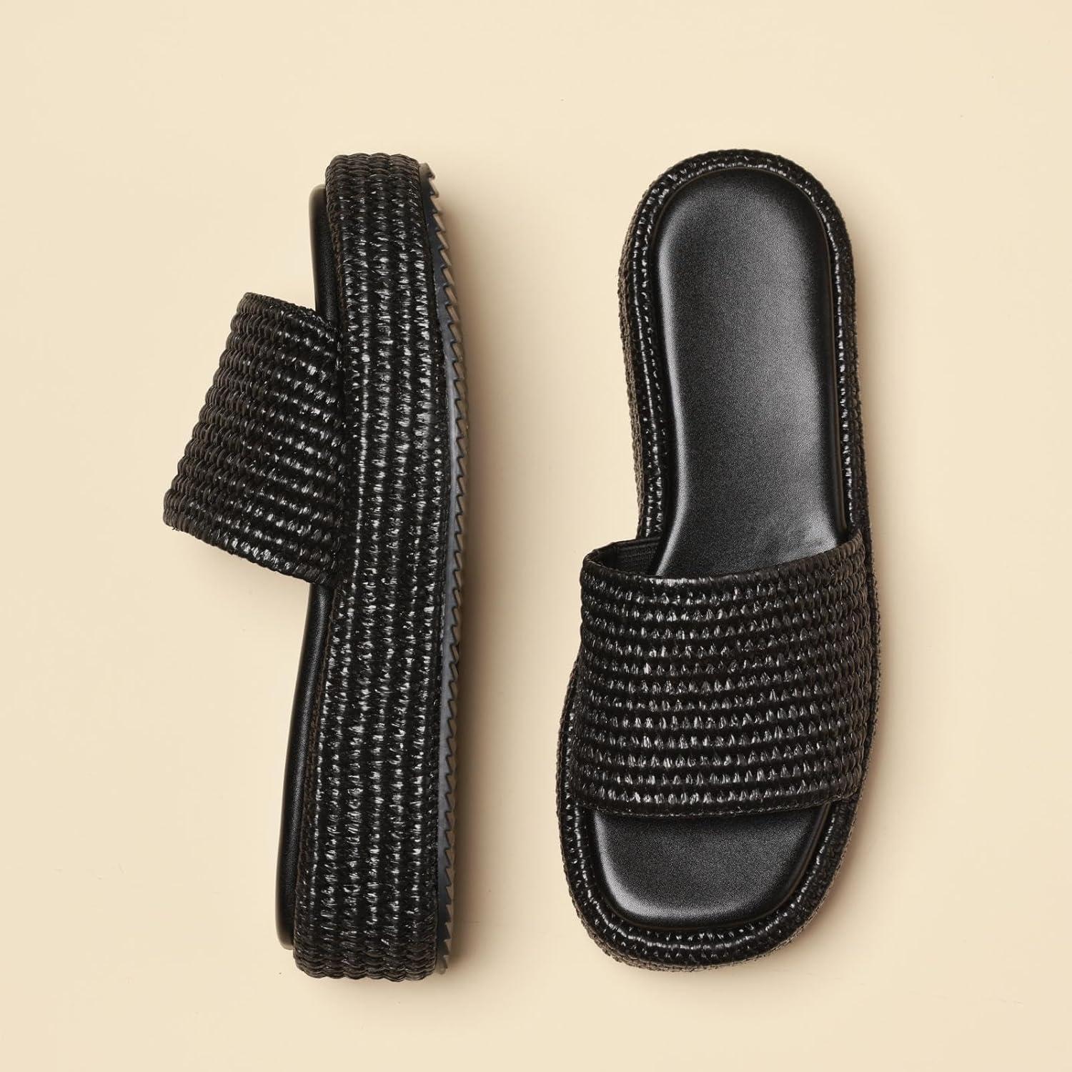 imagePlatform Slip on Espadrille Sandals for Women Wedges Slides Bohemia Sandals Flatform Open Toe Beach Sandals1 Black