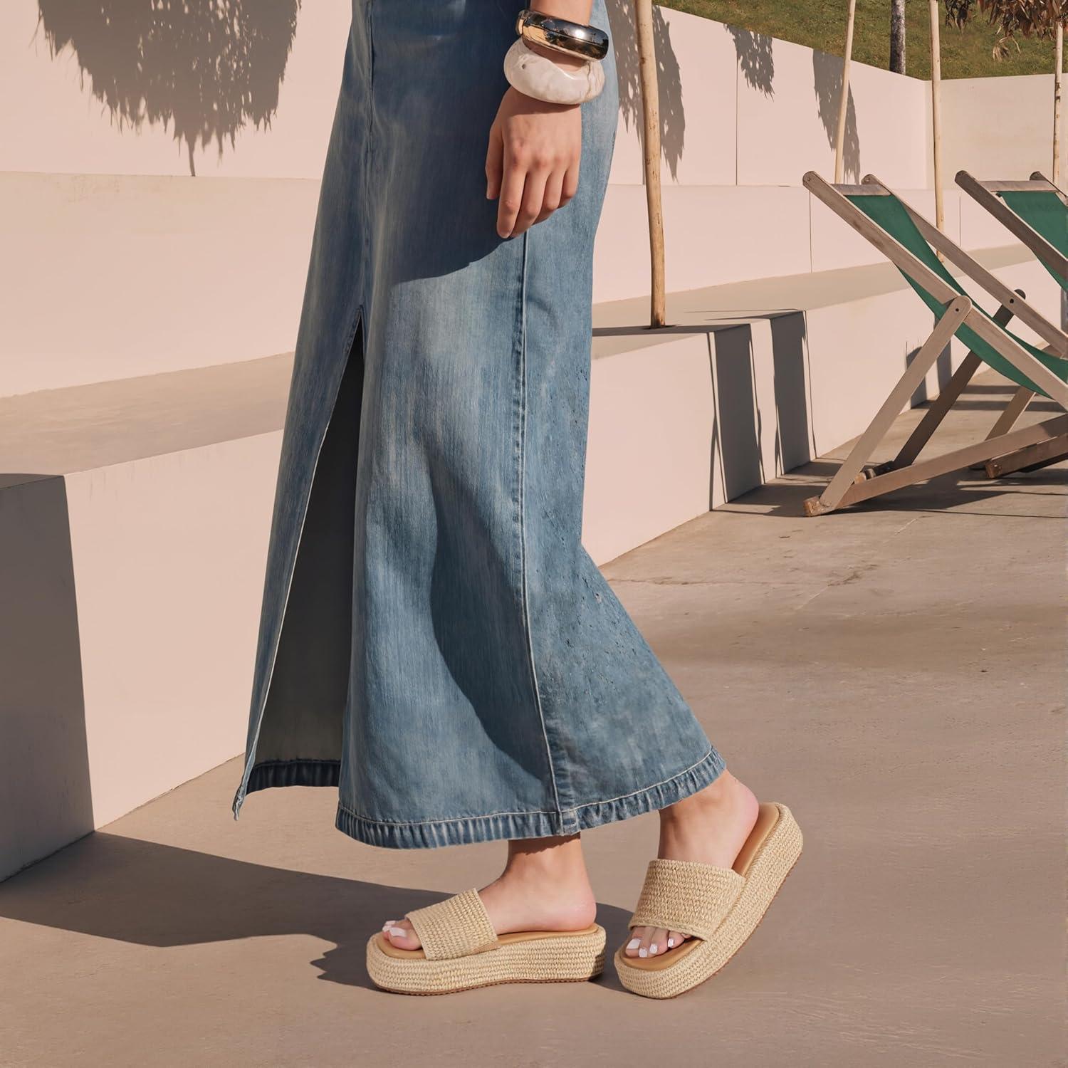 imagePlatform Slip on Espadrille Sandals for Women Wedges Slides Bohemia Sandals Flatform Open Toe Beach Sandals1 Brown