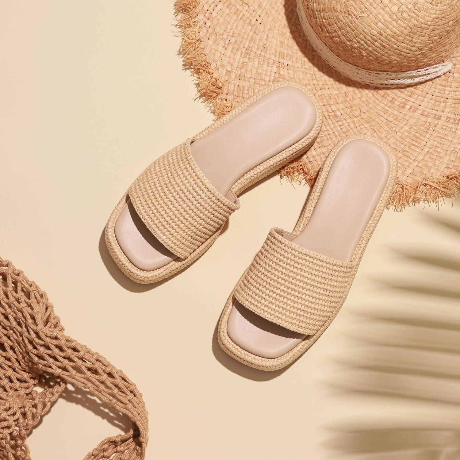 imagePlatform Slip on Espadrille Sandals for Women Wedges Slides Bohemia Sandals Flatform Open Toe Beach Sandals1 Natural