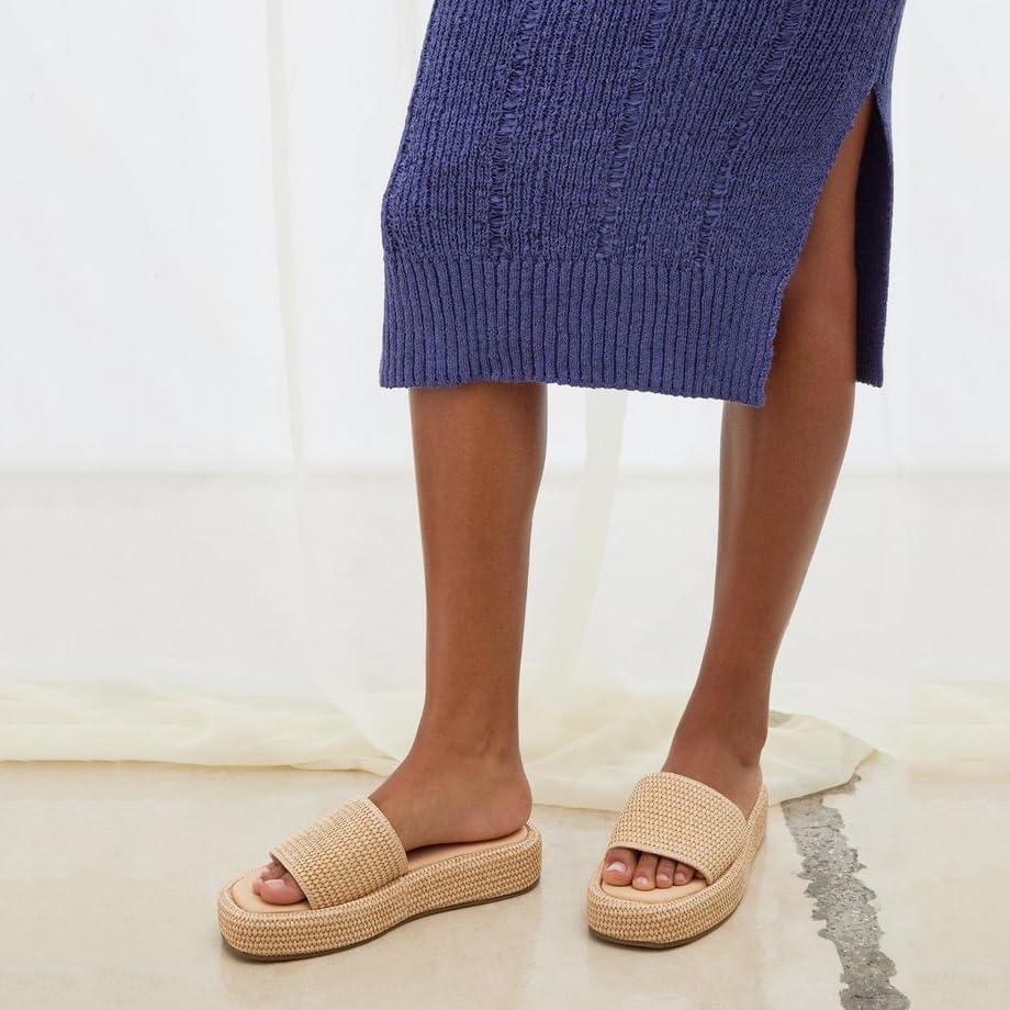 imagePlatform Slip on Espadrille Sandals for Women Wedges Slides Bohemia Sandals Flatform Open Toe Beach Sandals1 Natural