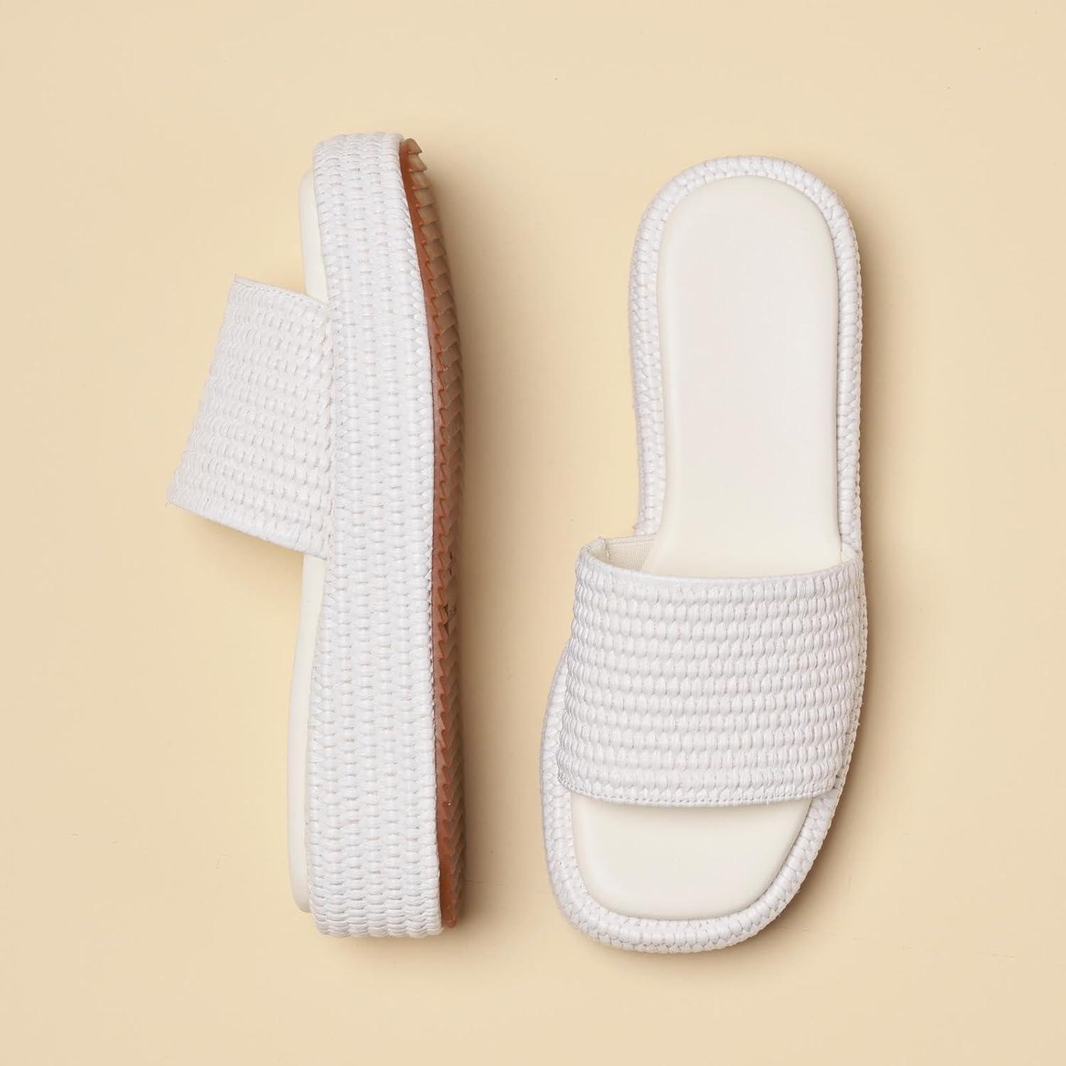imagePlatform Slip on Espadrille Sandals for Women Wedges Slides Bohemia Sandals Flatform Open Toe Beach Sandals1 White