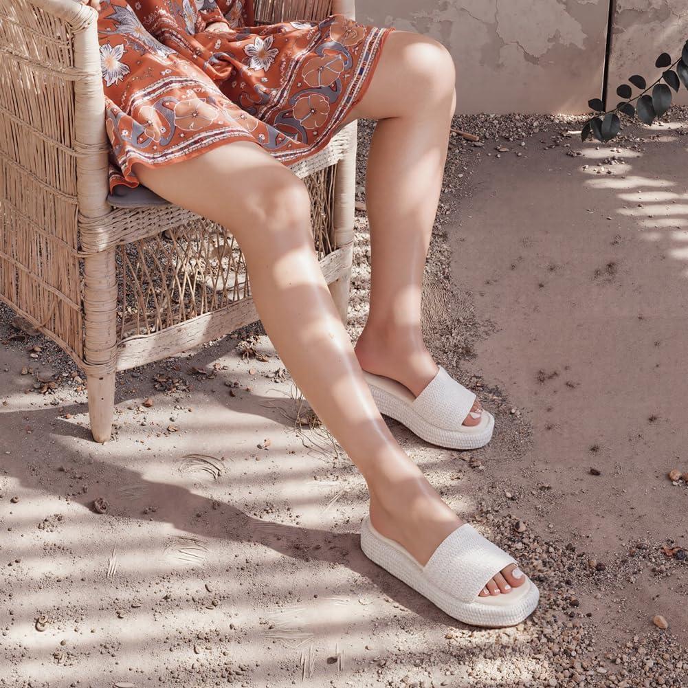 imagePlatform Slip on Espadrille Sandals for Women Wedges Slides Bohemia Sandals Flatform Open Toe Beach Sandals1 White