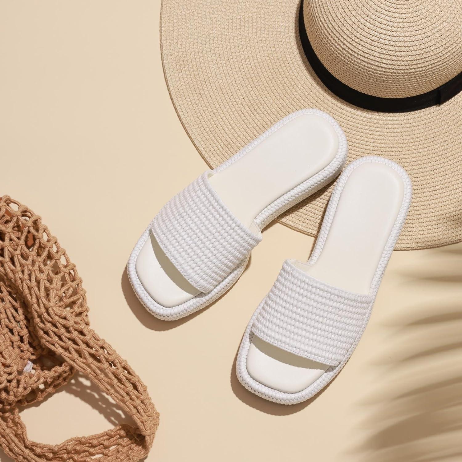 imagePlatform Slip on Espadrille Sandals for Women Wedges Slides Bohemia Sandals Flatform Open Toe Beach Sandals1 White