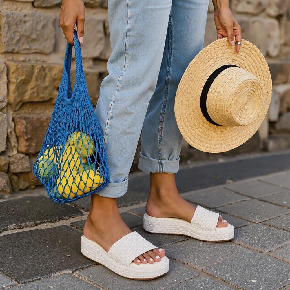 imagePlatform Slip on Espadrille Sandals for Women Wedges Slides Bohemia Sandals Flatform Open Toe Beach Sandals1 White