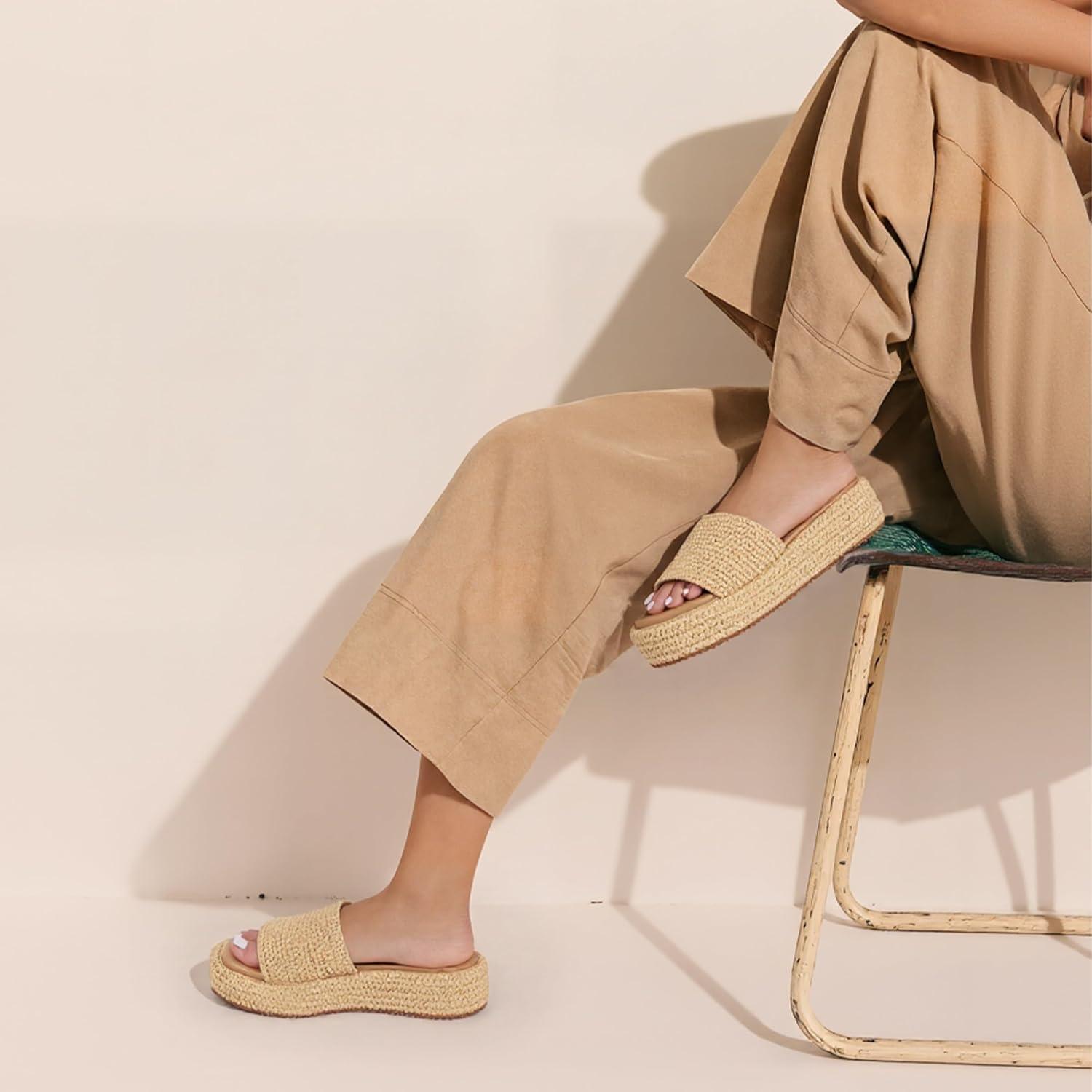 imagePlatform Slip on Espadrille Sandals for Women Wedges Slides Bohemia Sandals Flatform Open Toe Beach Sandals2 Natural