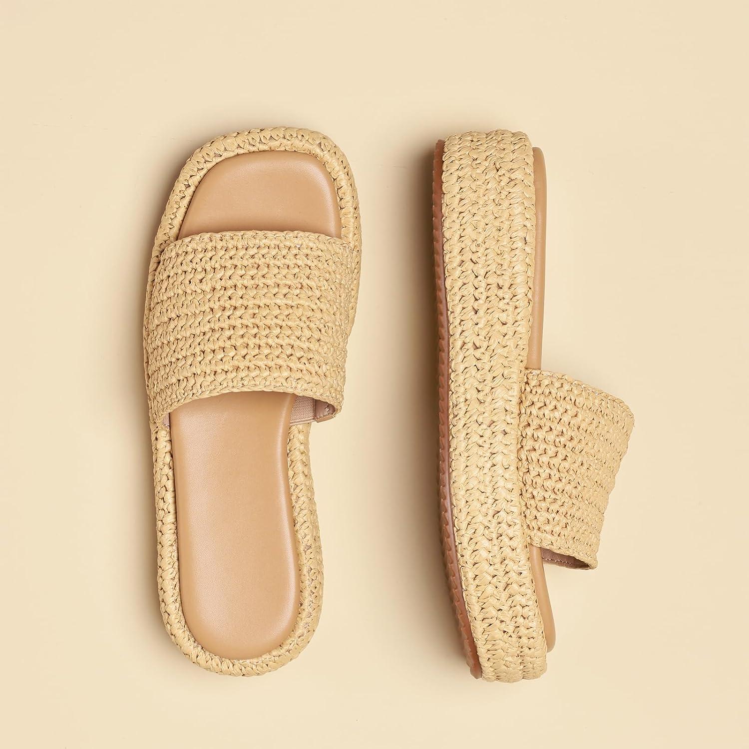 imagePlatform Slip on Espadrille Sandals for Women Wedges Slides Bohemia Sandals Flatform Open Toe Beach Sandals2 Natural