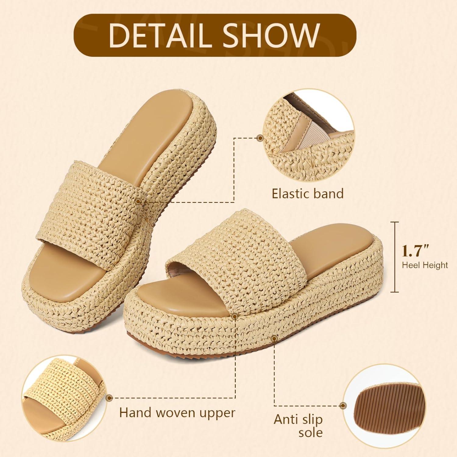 imagePlatform Slip on Espadrille Sandals for Women Wedges Slides Bohemia Sandals Flatform Open Toe Beach Sandals2 Natural