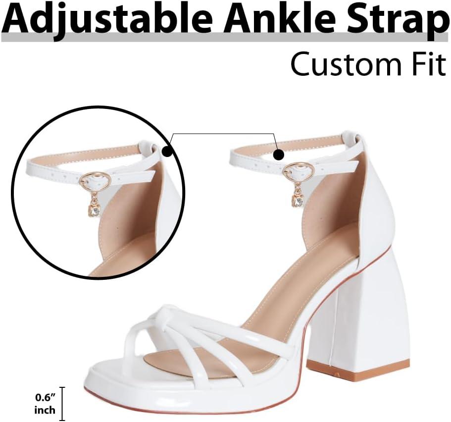 imageWhite Platform Heels Platform Chunky Heels Square Toe Ankle Strap Heels Bowknot Fashion White Strappy Heels