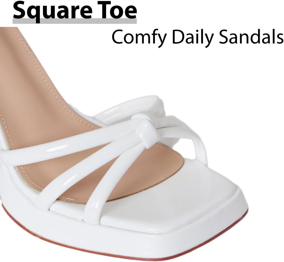 imageWhite Platform Heels Platform Chunky Heels Square Toe Ankle Strap Heels Bowknot Fashion White Strappy Heels