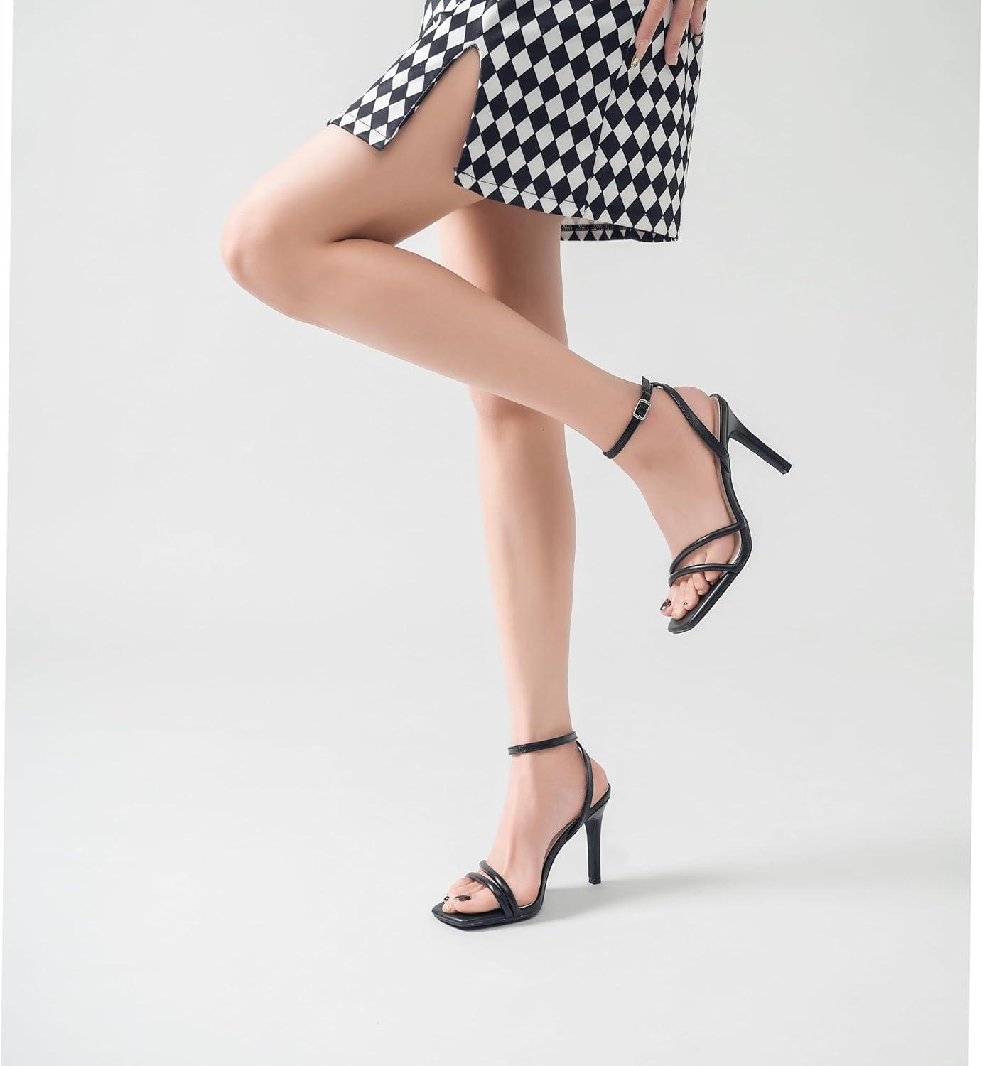 imageWomens Heels Strappy Ankle Strap High Heels 35 Inch Heeled Square Open Toe Sandals for WomenBlack