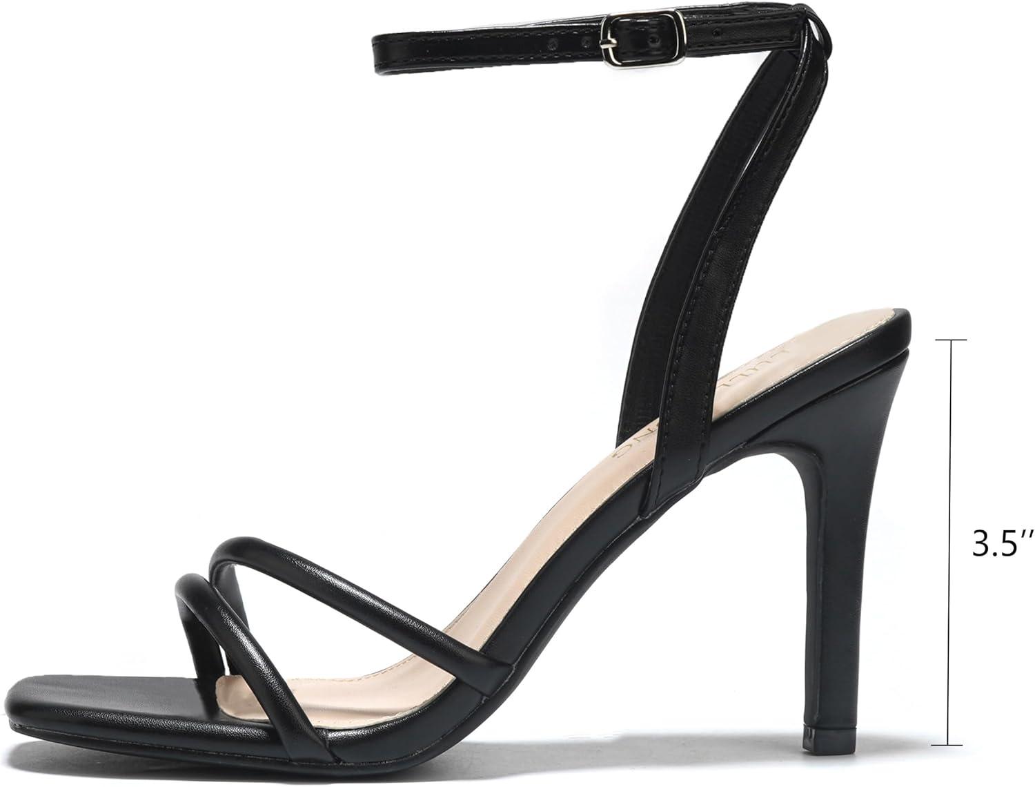 imageWomens Heels Strappy Ankle Strap High Heels 35 Inch Heeled Square Open Toe Sandals for WomenBlack
