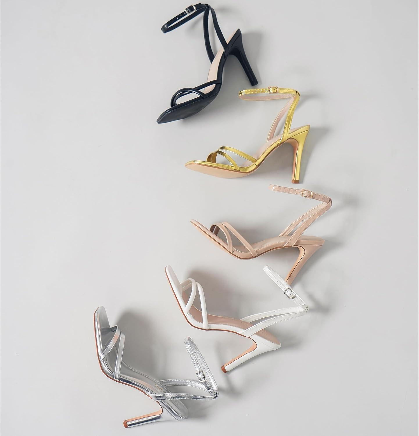 imageWomens Heels Strappy Ankle Strap High Heels 35 Inch Heeled Square Open Toe Sandals for WomenBlack