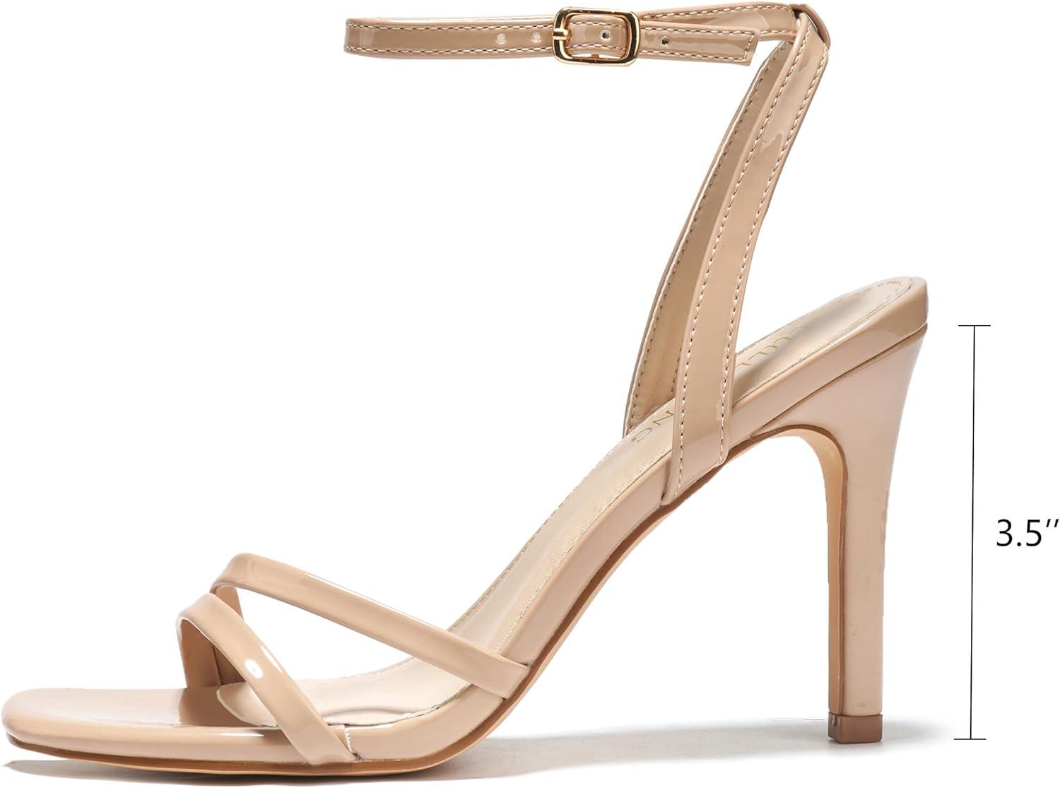 imageWomens Heels Strappy Ankle Strap High Heels 35 Inch Heeled Square Open Toe Sandals for WomenNude