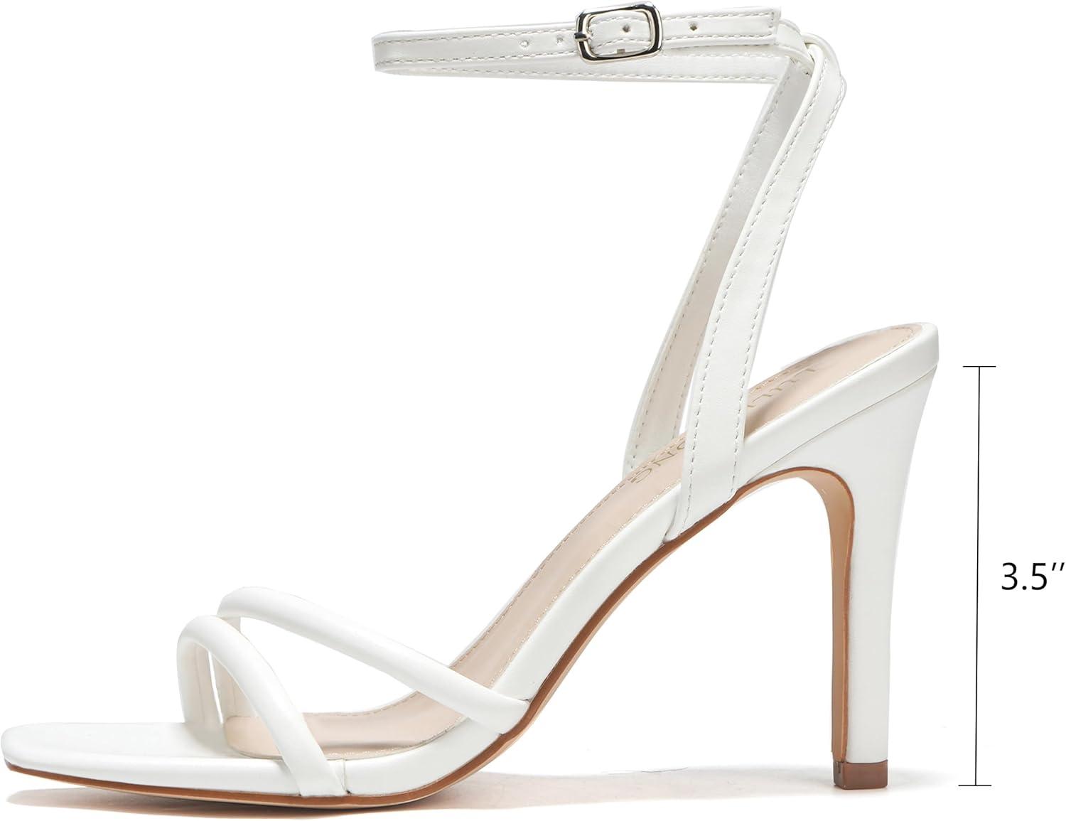imageWomens Heels Strappy Ankle Strap High Heels 35 Inch Heeled Square Open Toe Sandals for WomenWhite