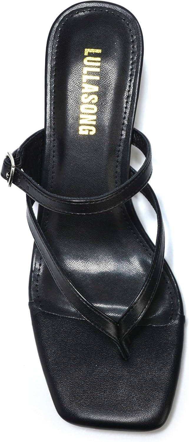 imageWomens Kitten Heels Sandals Flip Flops Low Heels Slip On Slides 182 Inch Heeled Square Open Toe Sandals for WomenBlack