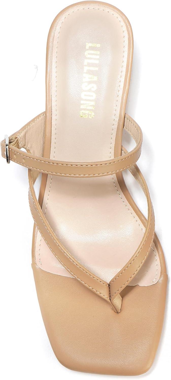 imageWomens Kitten Heels Sandals Flip Flops Low Heels Slip On Slides 182 Inch Heeled Square Open Toe Sandals for WomenNude