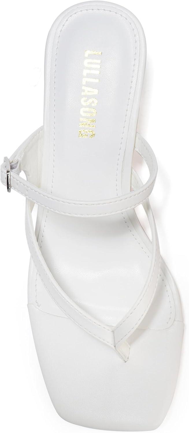 imageWomens Kitten Heels Sandals Flip Flops Low Heels Slip On Slides 182 Inch Heeled Square Open Toe Sandals for WomenWhite