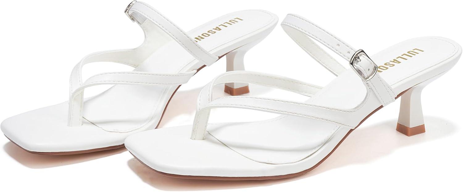 imageWomens Kitten Heels Sandals Flip Flops Low Heels Slip On Slides 182 Inch Heeled Square Open Toe Sandals for WomenWhite