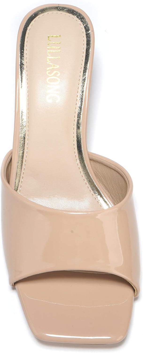 imageWomens Kitten Heels Sandals Low Heels Slip On Slides 2 Inch Heeled Square Open Toe Sandals for WomenNude