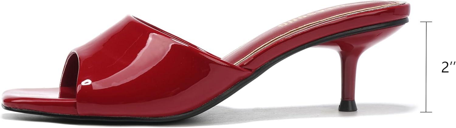 imageWomens Kitten Heels Sandals Low Heels Slip On Slides 2 Inch Heeled Square Open Toe Sandals for WomenRed