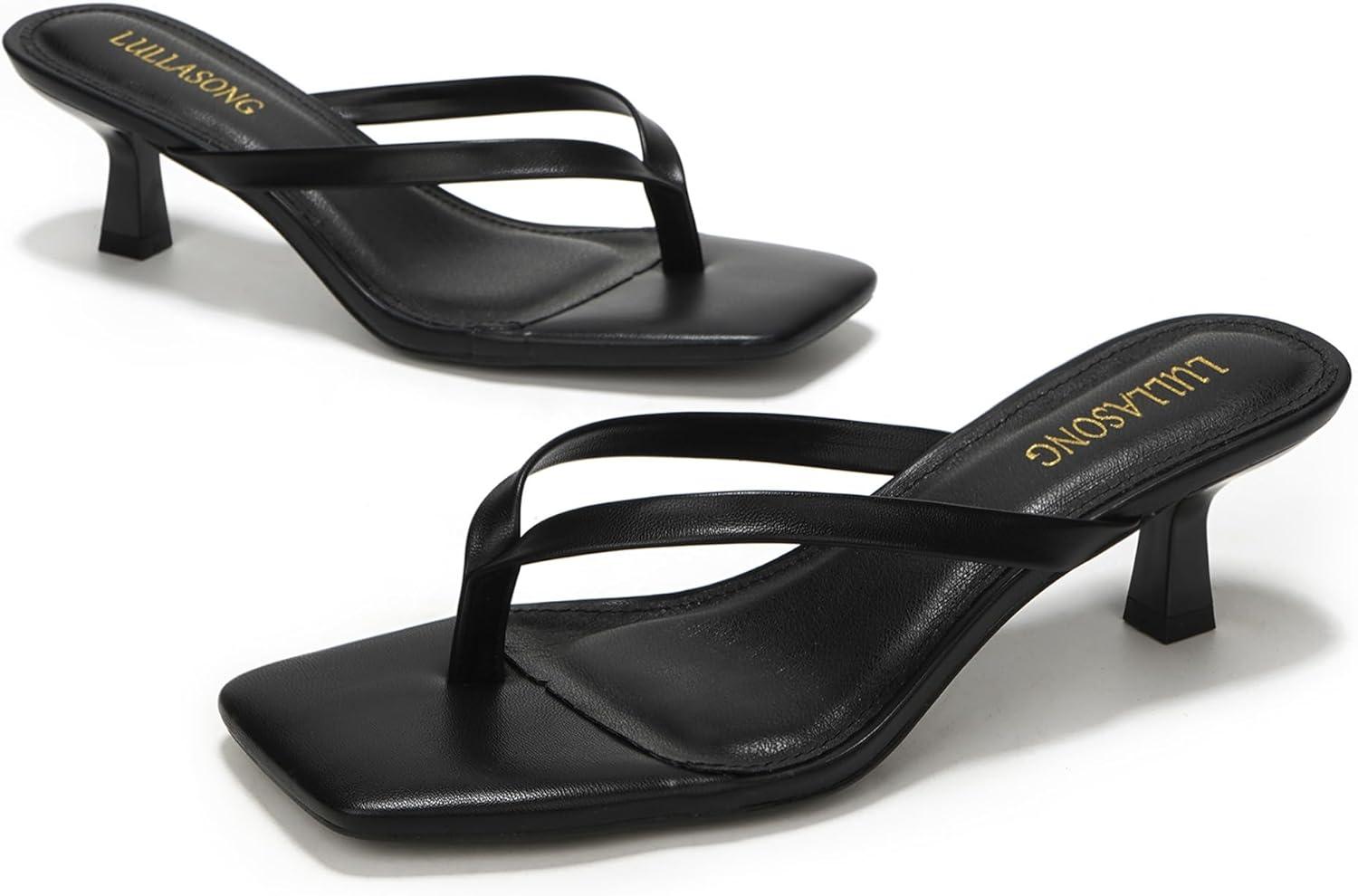 imageWomens Kitten Heels Sandals Square Open Toe Flip Flop Heels 182 Inch Heeled Sandals for WomenBlack