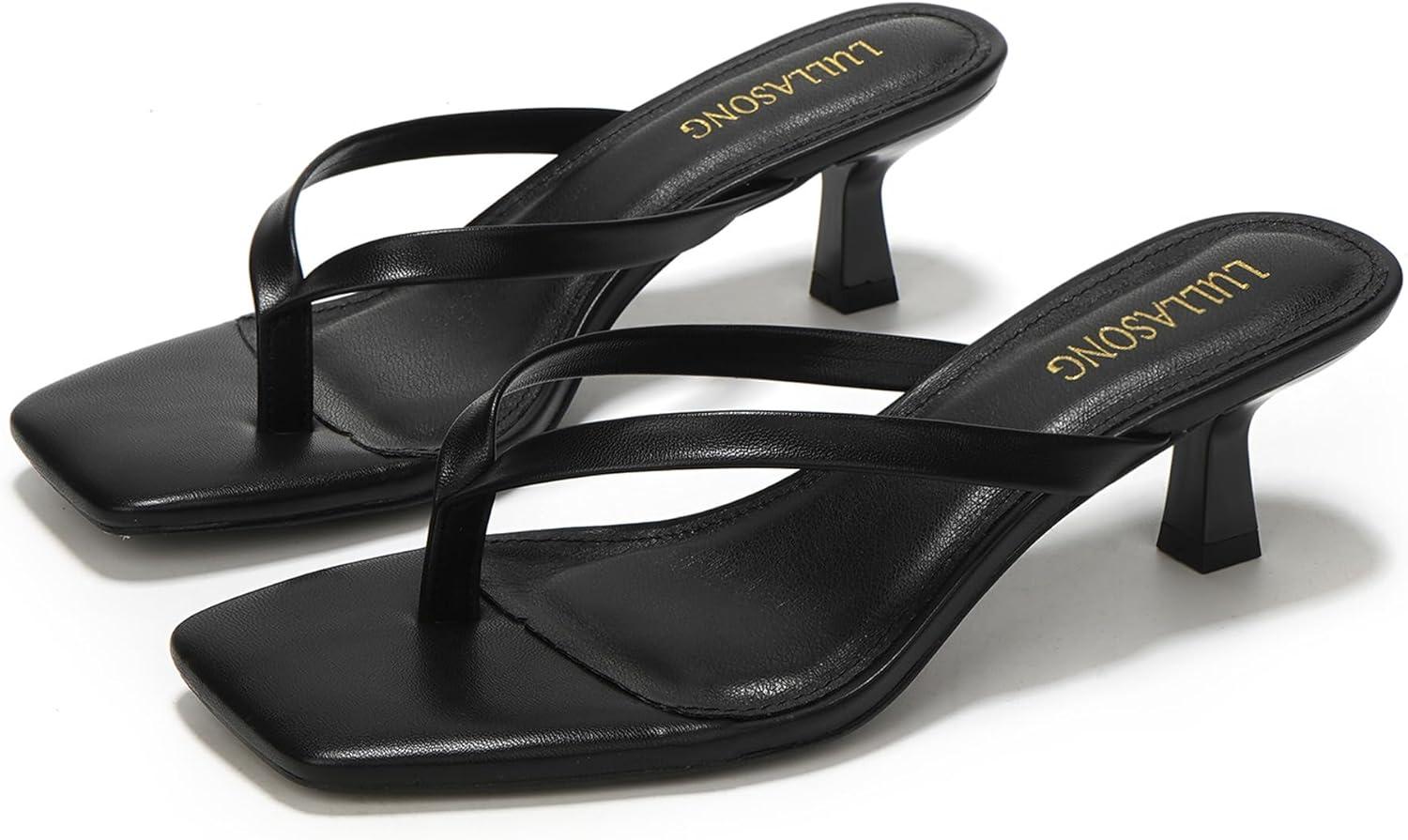 imageWomens Kitten Heels Sandals Square Open Toe Flip Flop Heels 182 Inch Heeled Sandals for WomenBlack