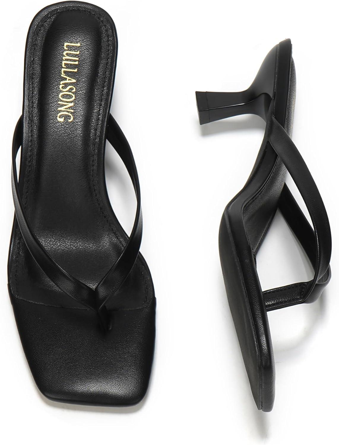 imageWomens Kitten Heels Sandals Square Open Toe Flip Flop Heels 182 Inch Heeled Sandals for WomenBlack