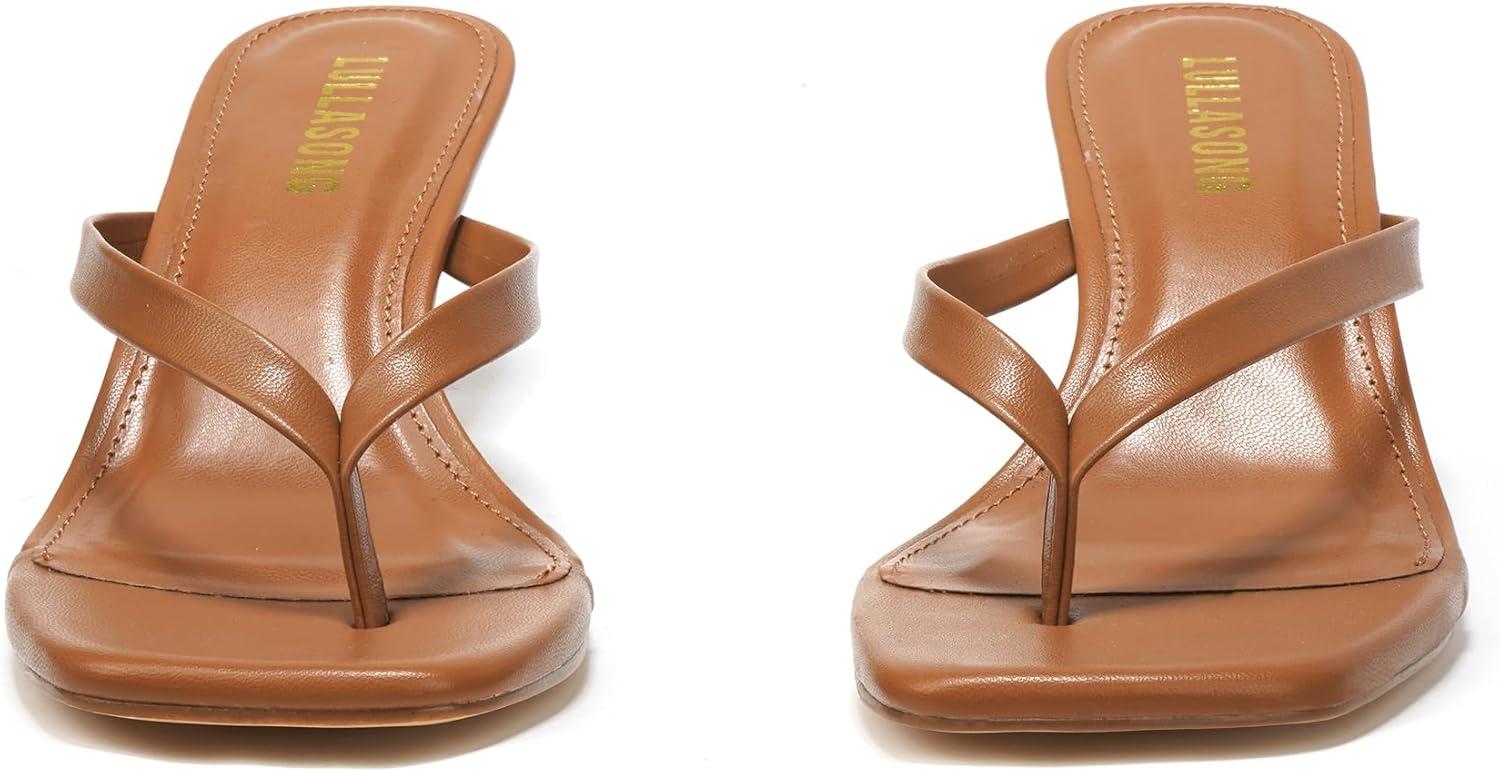 imageWomens Kitten Heels Sandals Square Open Toe Flip Flop Heels 182 Inch Heeled Sandals for WomenBrown