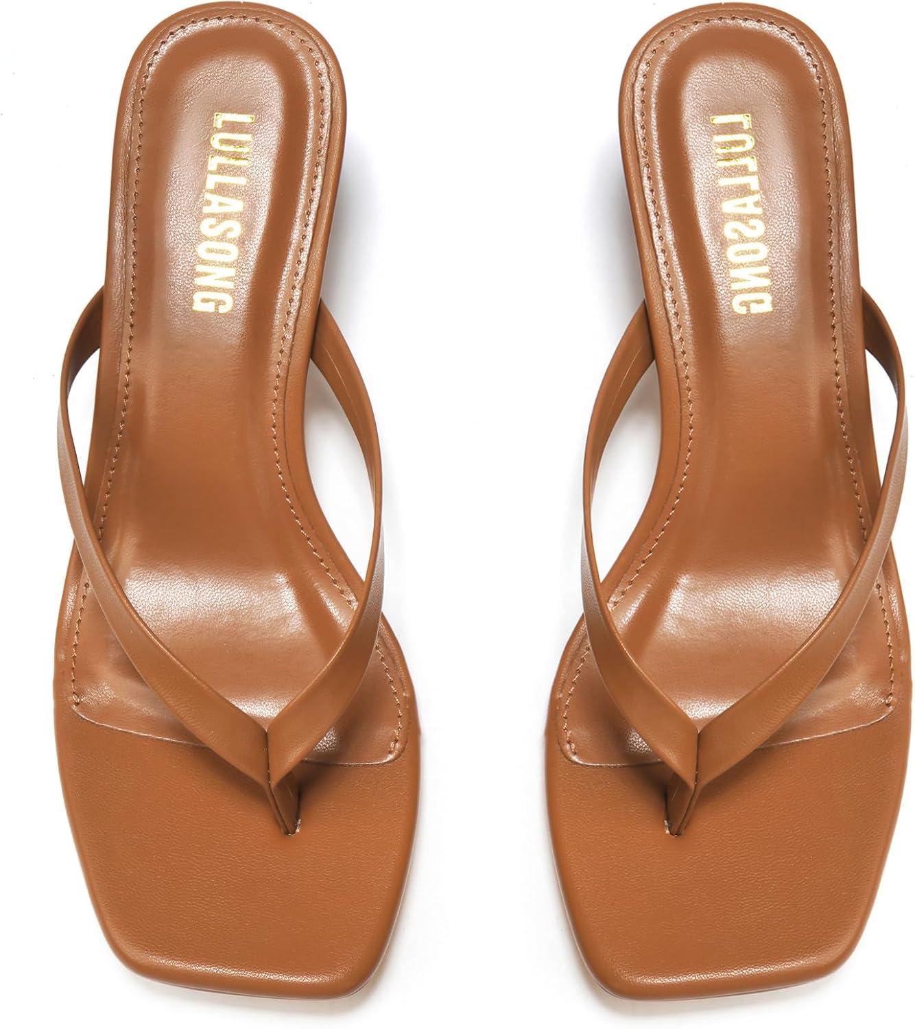 imageWomens Kitten Heels Sandals Square Open Toe Flip Flop Heels 182 Inch Heeled Sandals for WomenBrown