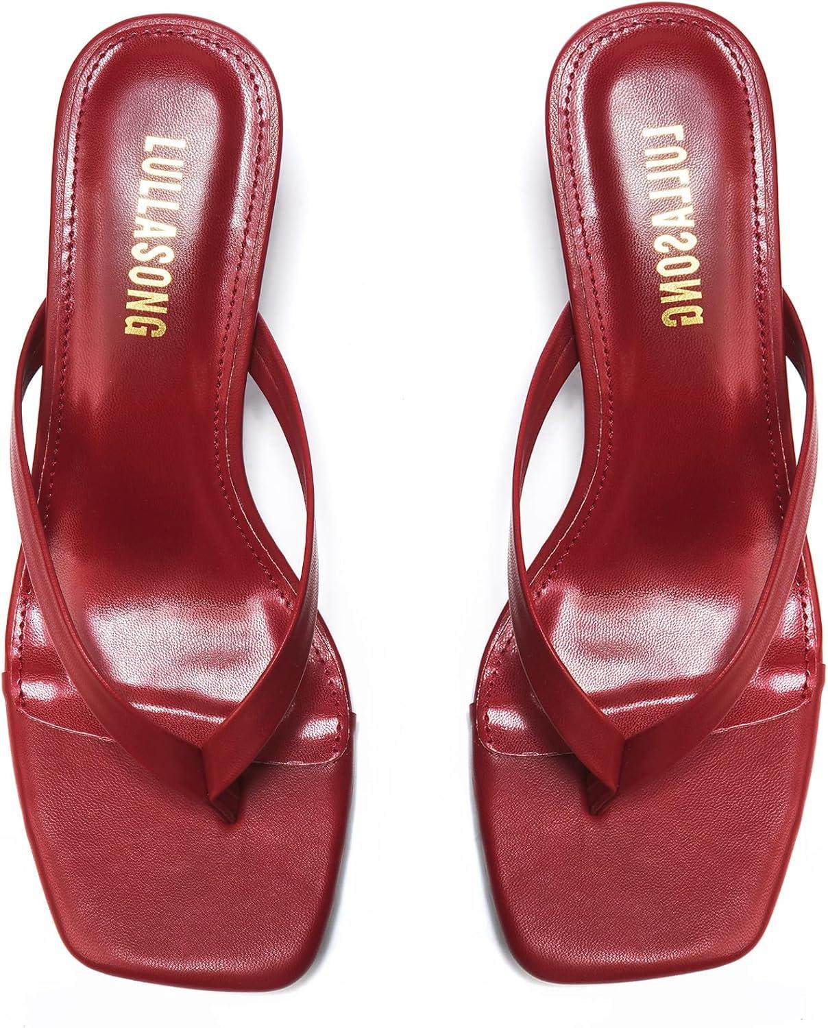 imageWomens Kitten Heels Sandals Square Open Toe Flip Flop Heels 182 Inch Heeled Sandals for WomenRed