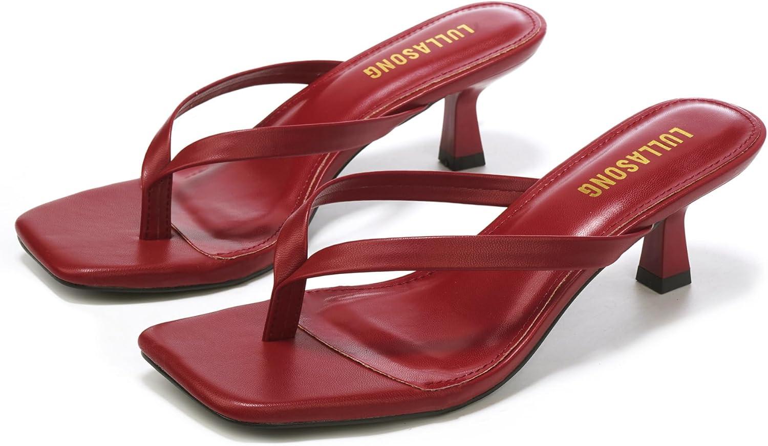 imageWomens Kitten Heels Sandals Square Open Toe Flip Flop Heels 182 Inch Heeled Sandals for WomenRed