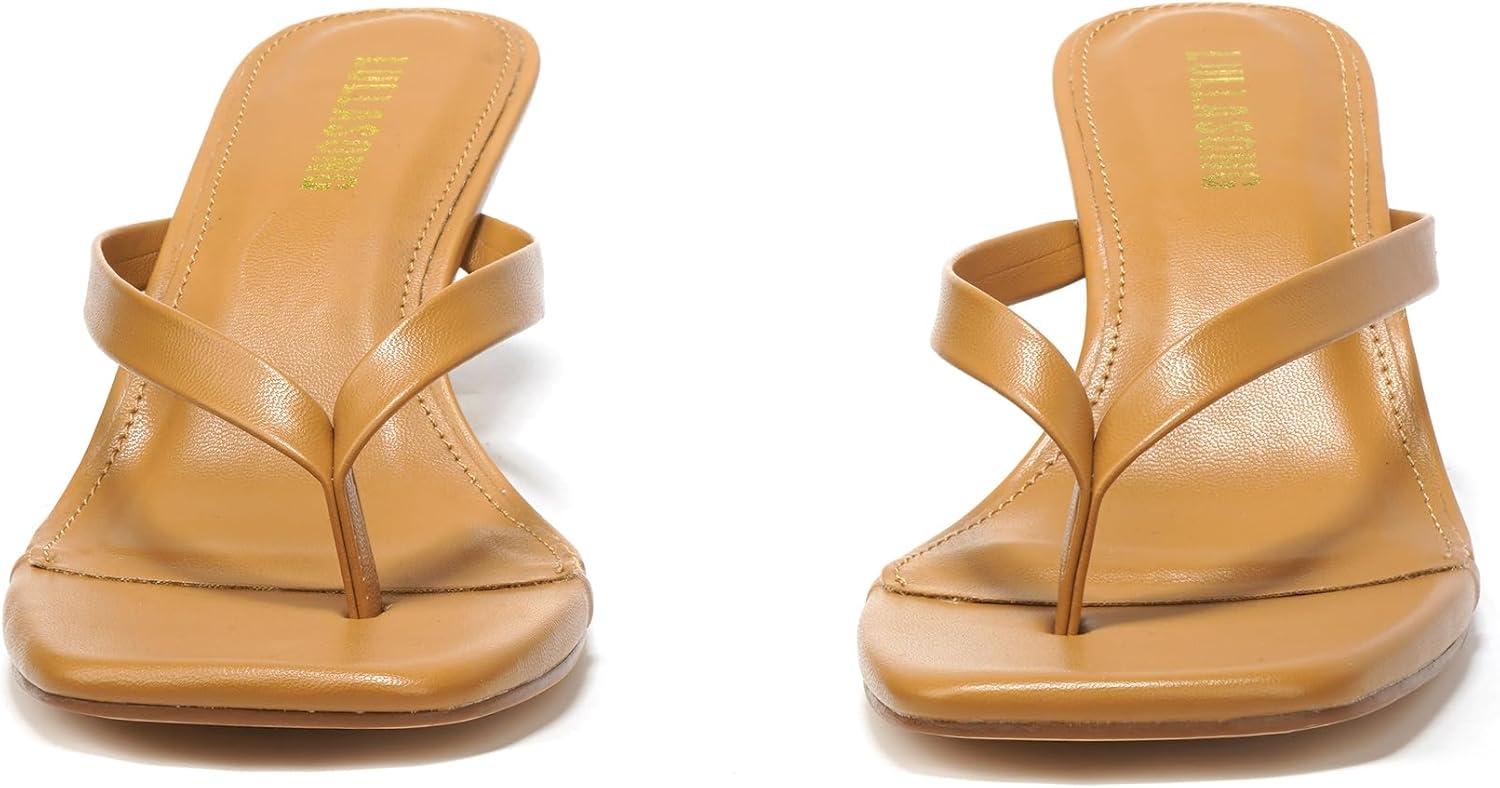 imageWomens Kitten Heels Sandals Square Open Toe Flip Flop Heels 182 Inch Heeled Sandals for WomenTan