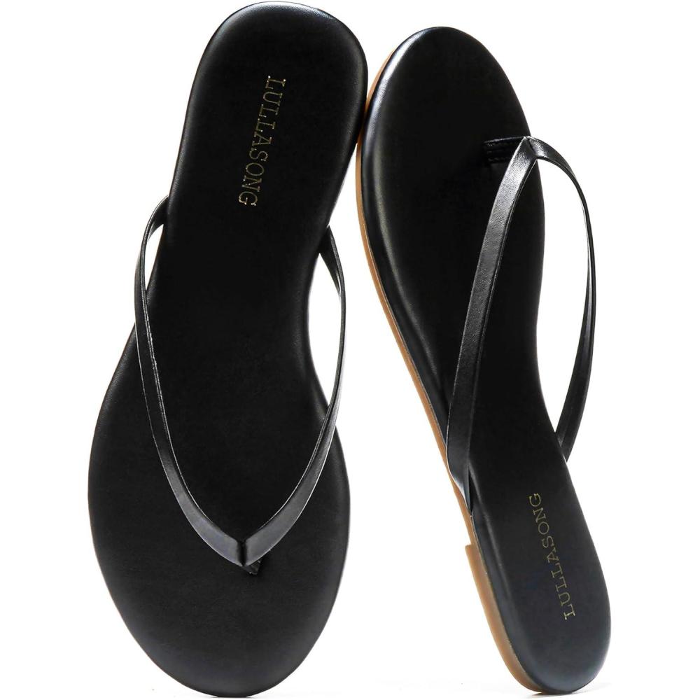 imageFlip Flops For Women Comfortable Round Toe Beach Sandals Thong Strap Slides Slip On Dressy Flats Sandals For WomenBlack