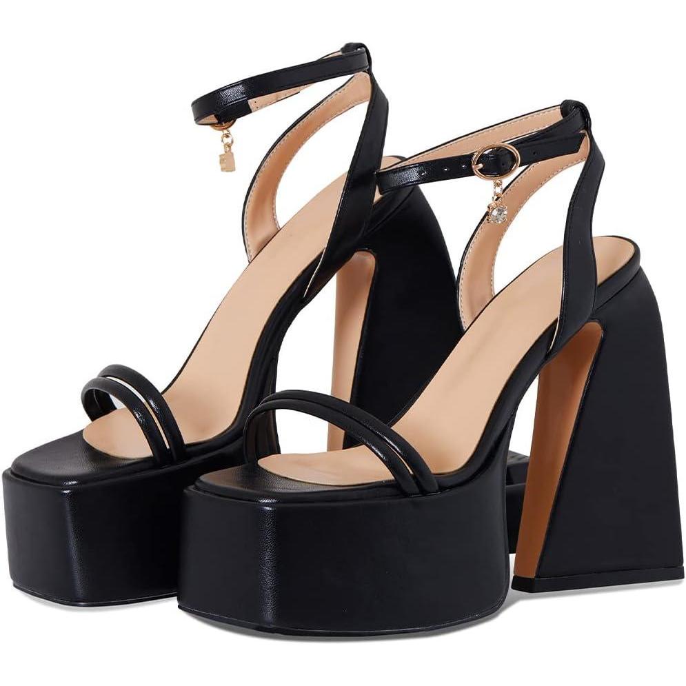 imagePlatform Sandals for Women Platform Chunky Heel Sandals Squaretoe Ankle Strap Sandal Heels
