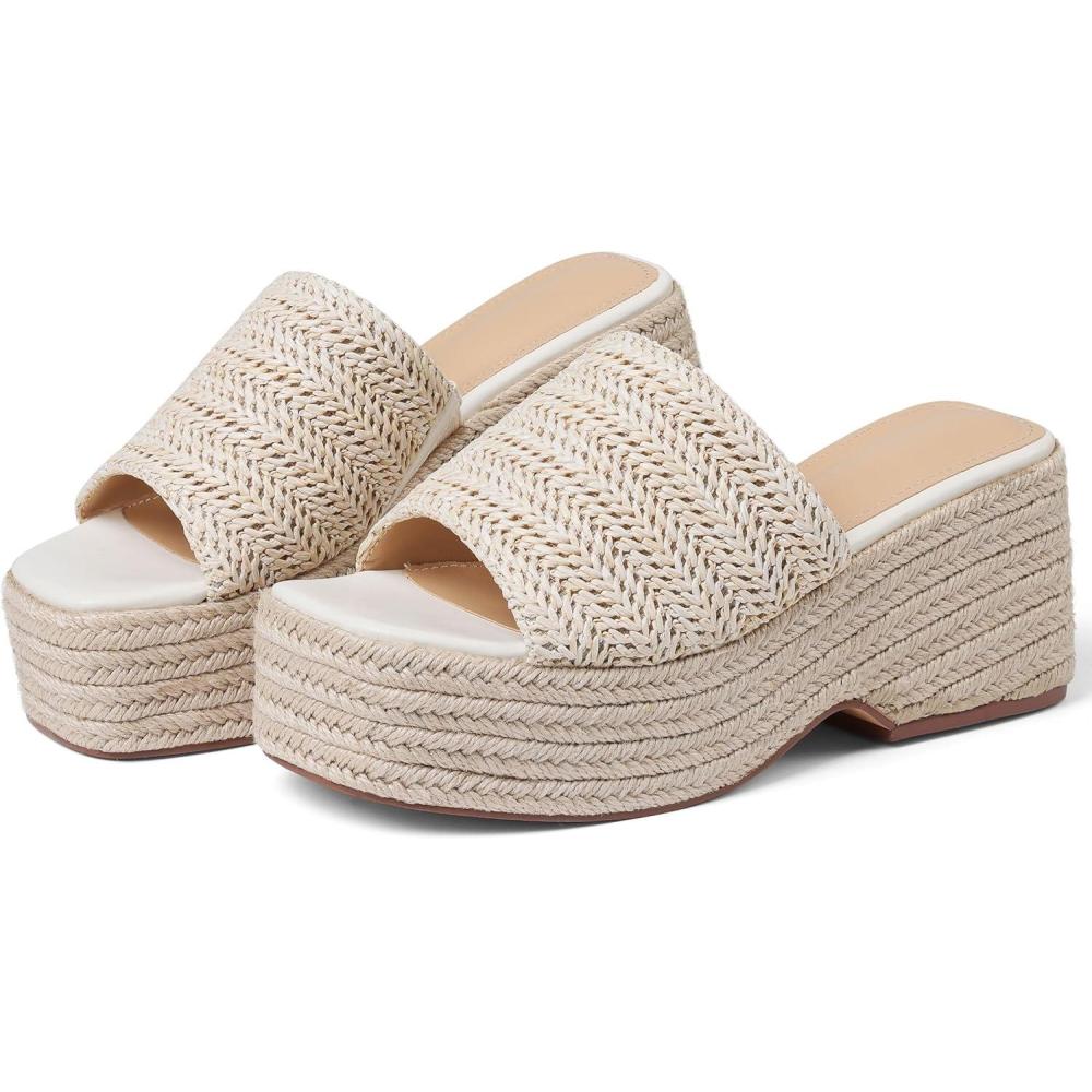 imagePlatform Slip on Espadrille Sandals for Women Summer Wedges Slides Flatform Open Toe Bohemia Beach Wedding1 Beige