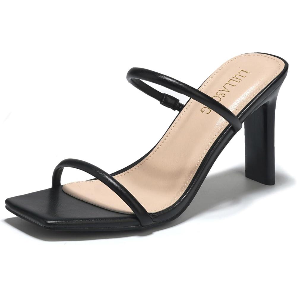 imageWomens Heels Sandals Block Chunky Mid Heels Slip On Slides 35 Inch Heeled Square Open Toe Sandals for WomenBlack